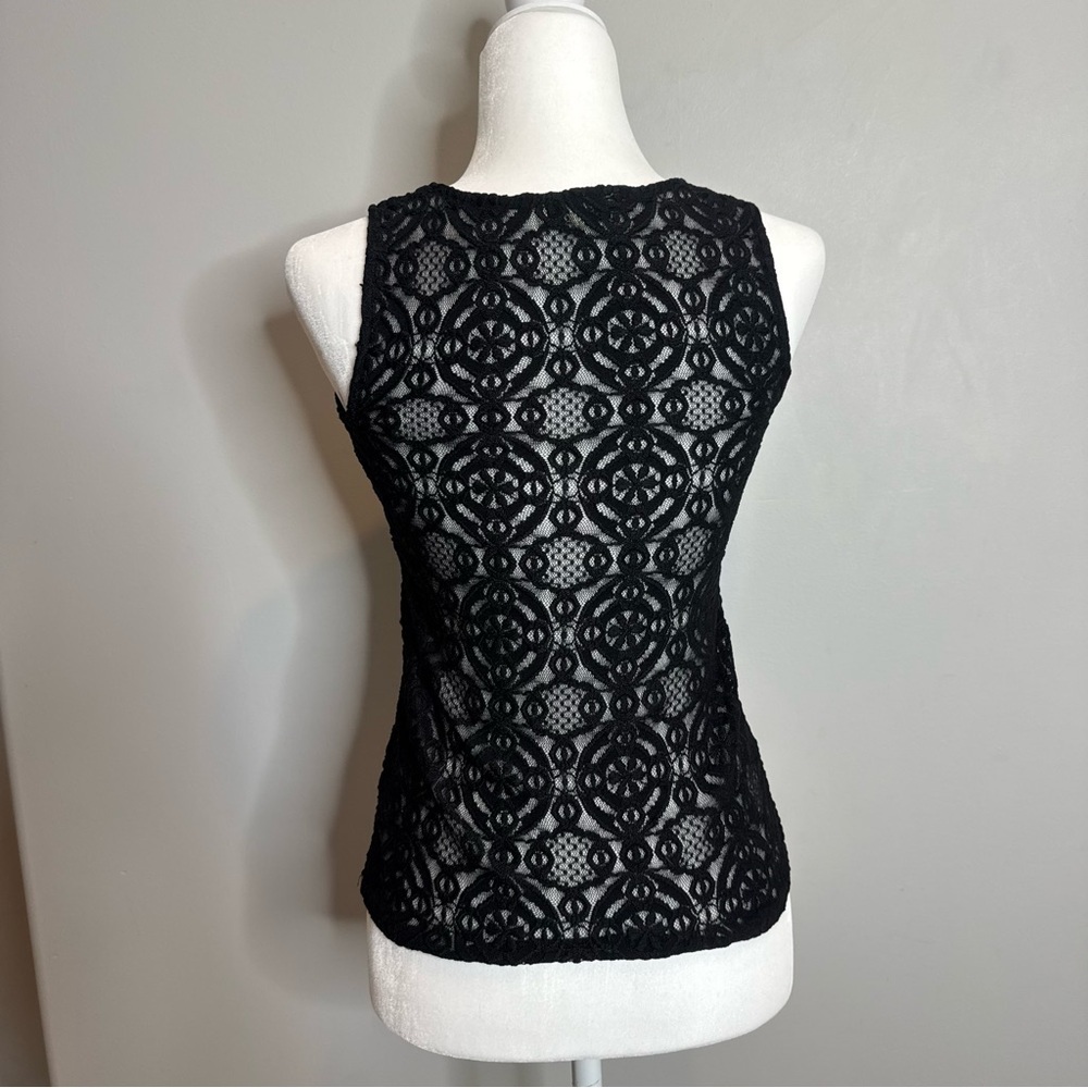 Vintage Black Sheer Lace Tank Top Gothic Y2K Romantic Witchy Layering Medium 8 - Picture 2 of 8